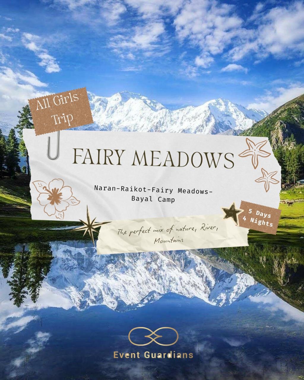 Crystal clear alpine lake mirroring Nanga Parbat at Fairy Meadows