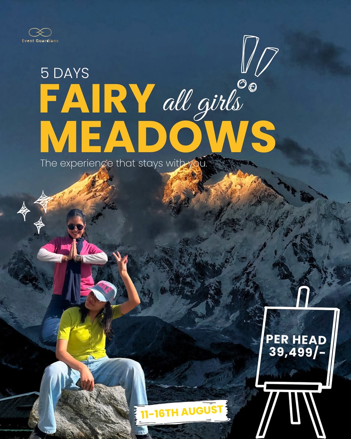 Group of happy travellers exploring Fairy Meadows trail together